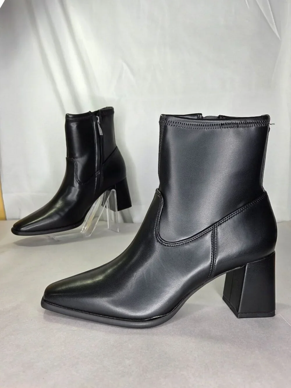Anne Klein Paidge Block Heel Dress Booties - Black Smooth 8.5 Medium